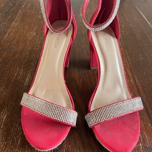 TOP Moda Red Heels with Rhinestone Accents